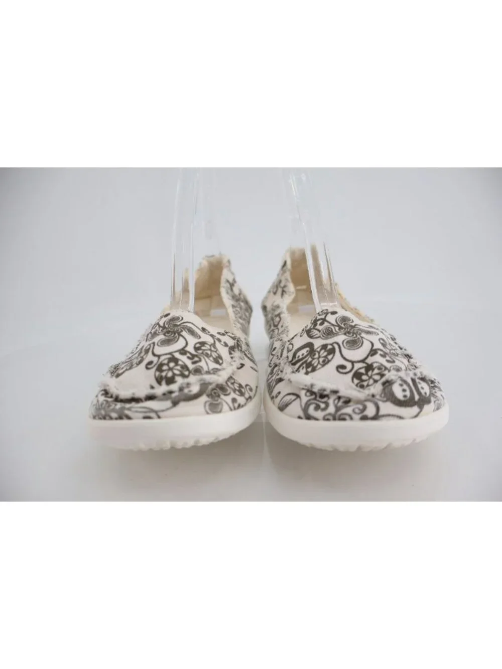Crocs Santa Cruz White Brown Floral Slip On Canvas Casual Shoes Size 8